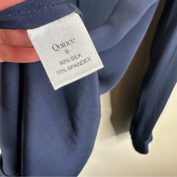 Quince Silk Button Down Blouse Womens Small Navy Blue Minimalist Work Wear - Picture 6 of 8